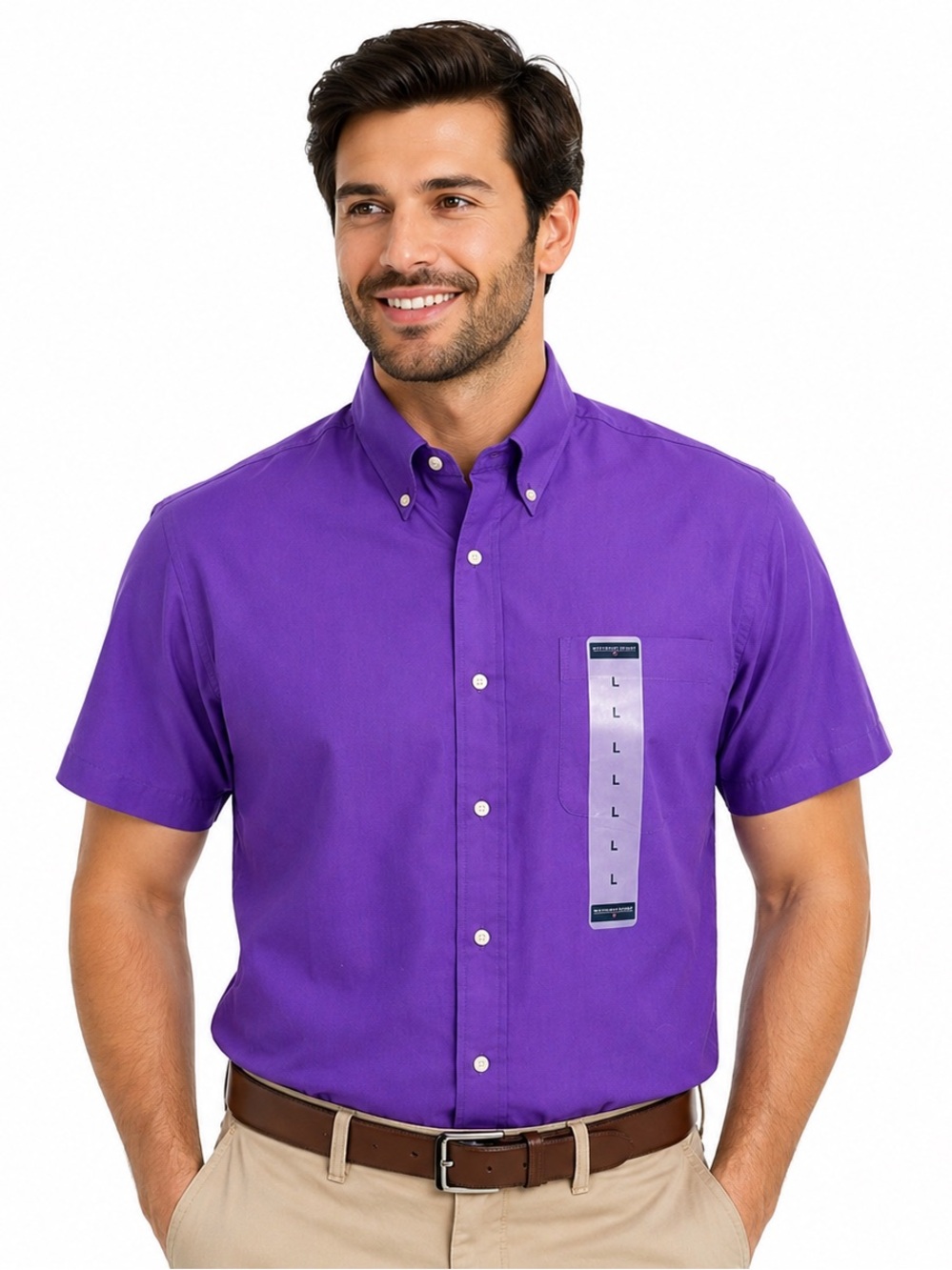 Hathaway Sport Mens Purple Button Down Shirt L Short Sleeve 100% Cotton NWT
